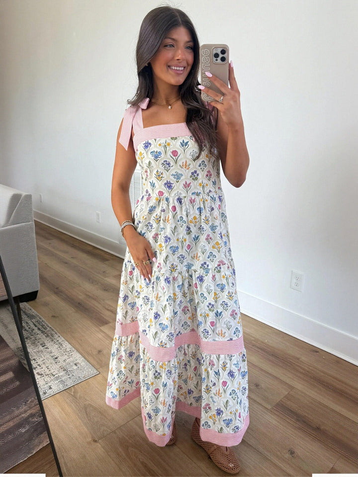 Floral Tie Strap Tiered Maxi Dress