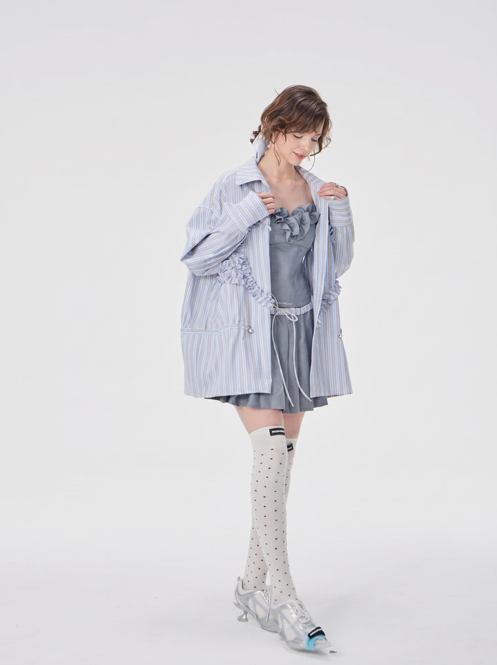 Ruffled Heart Striped Button Up Shirt