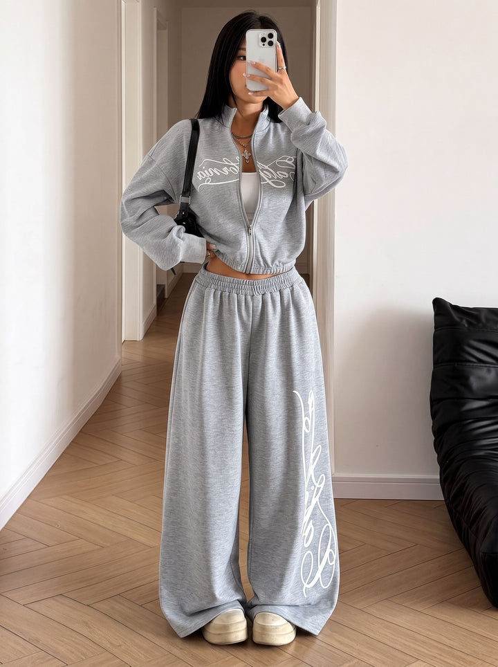 Oversized Graphic Zip Up Pants Set