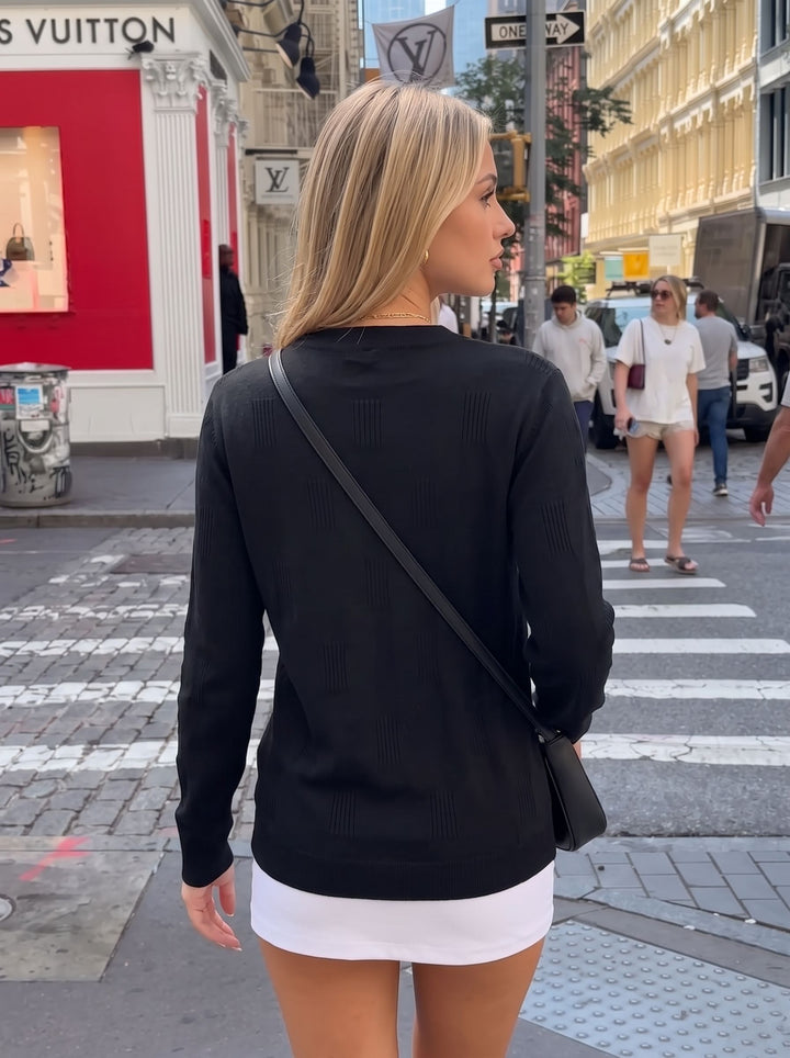 Textured V Neck Knit Pullover Sweater