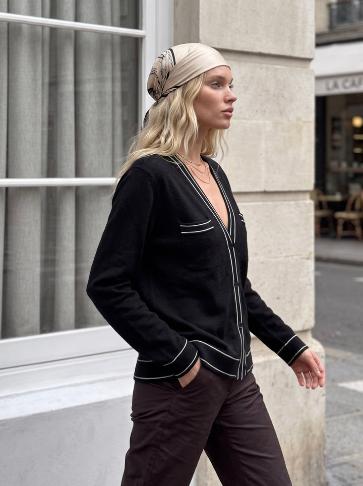 Contrast Trim Soft Knit Cardigan