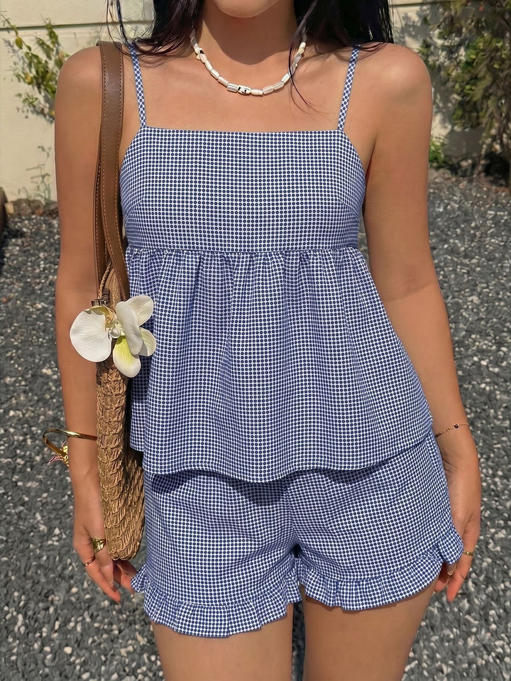 Gingham Peplum Ruffle Short Set