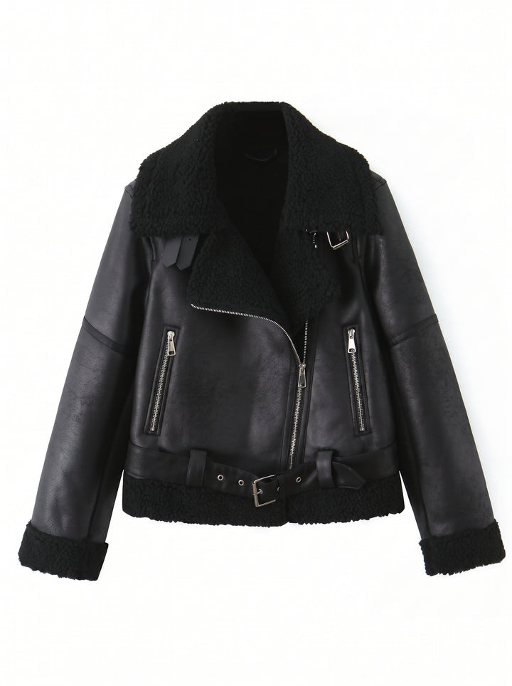 Cozy Faux Suede Sherpa Moto Jacket