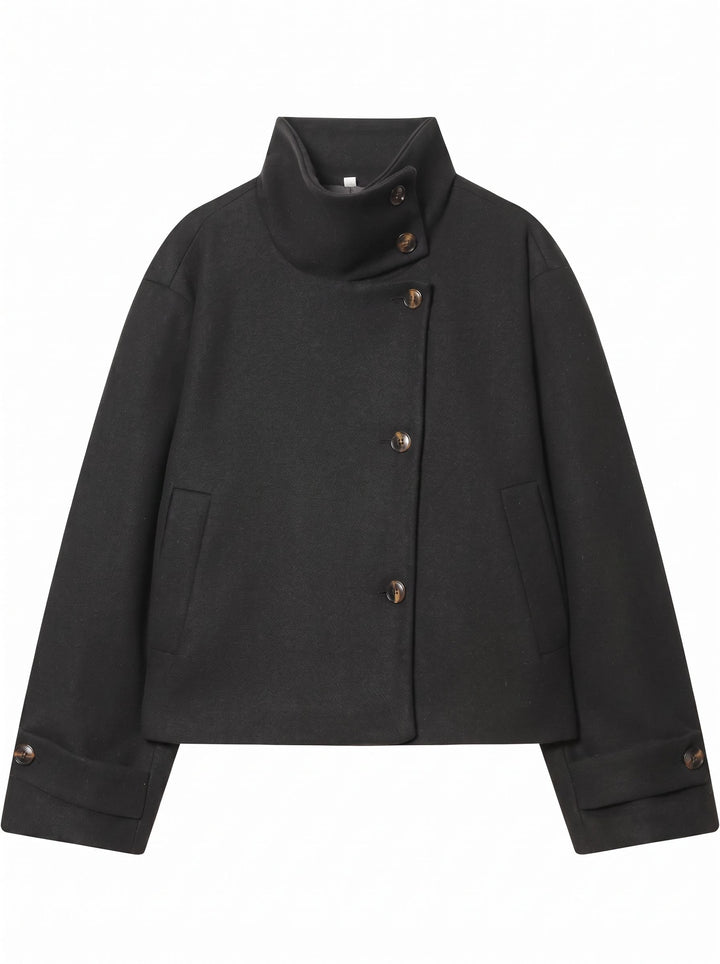 Minimalist Mock Neck Cropped Wool Coat