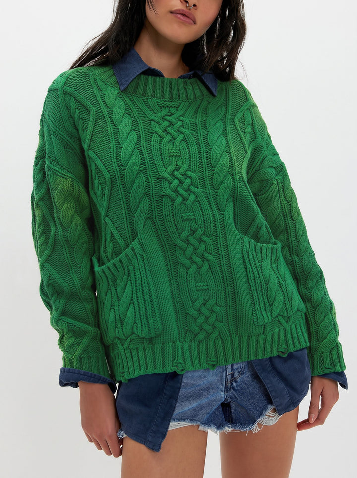 Cozy Cable Knit Pocket Pullover Sweater