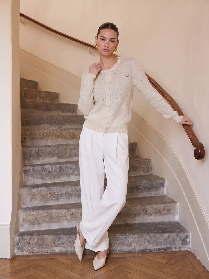 Pointelle Knit Button Up Cardigan