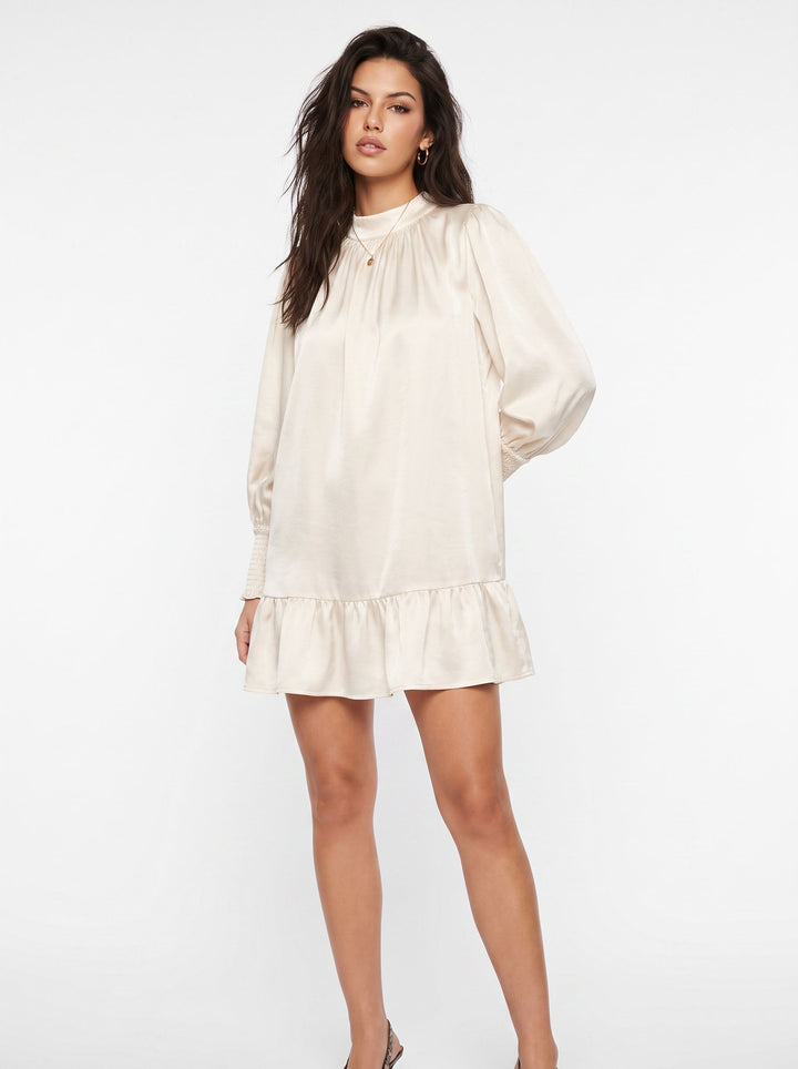 Satin Puff Sleeve Ruffle Mini Dress