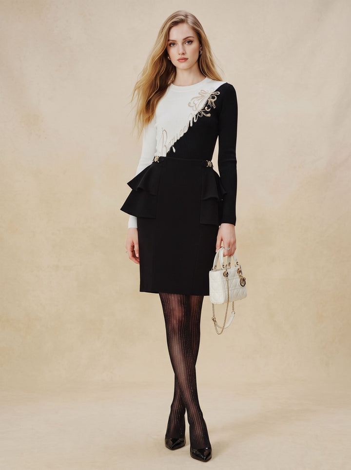 Elegant Peplum High Waist Midi Skirt