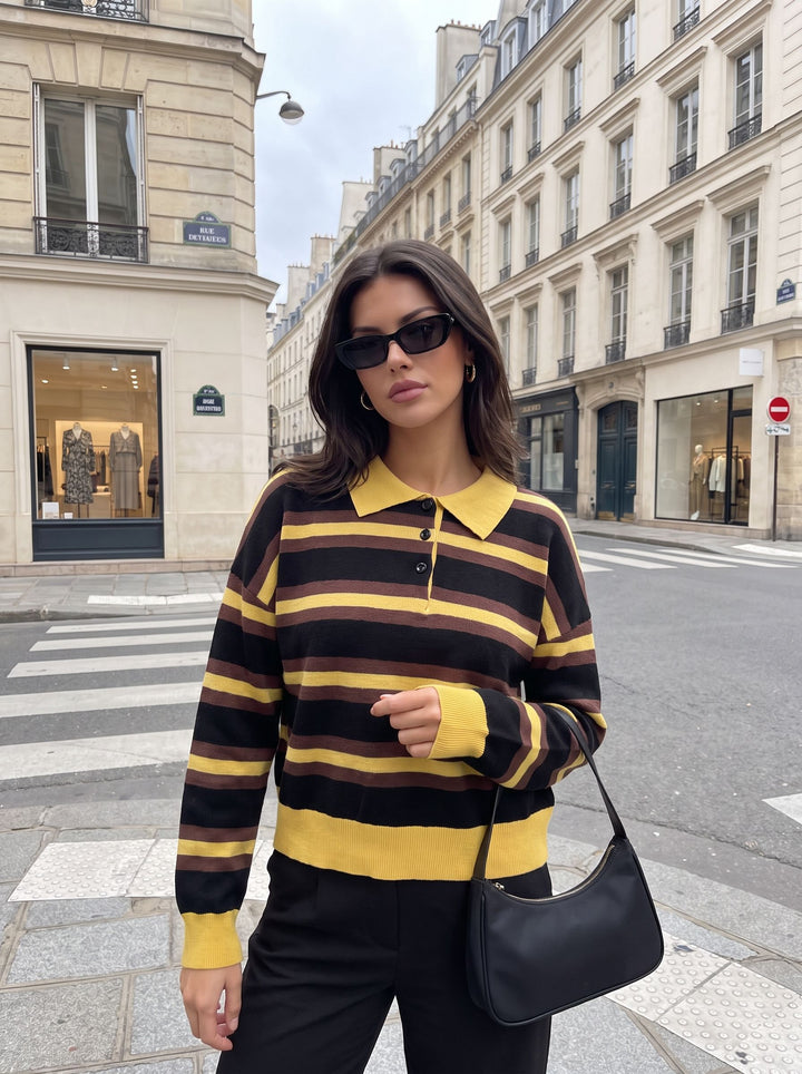 Oversized Striped Polo Collar Sweater