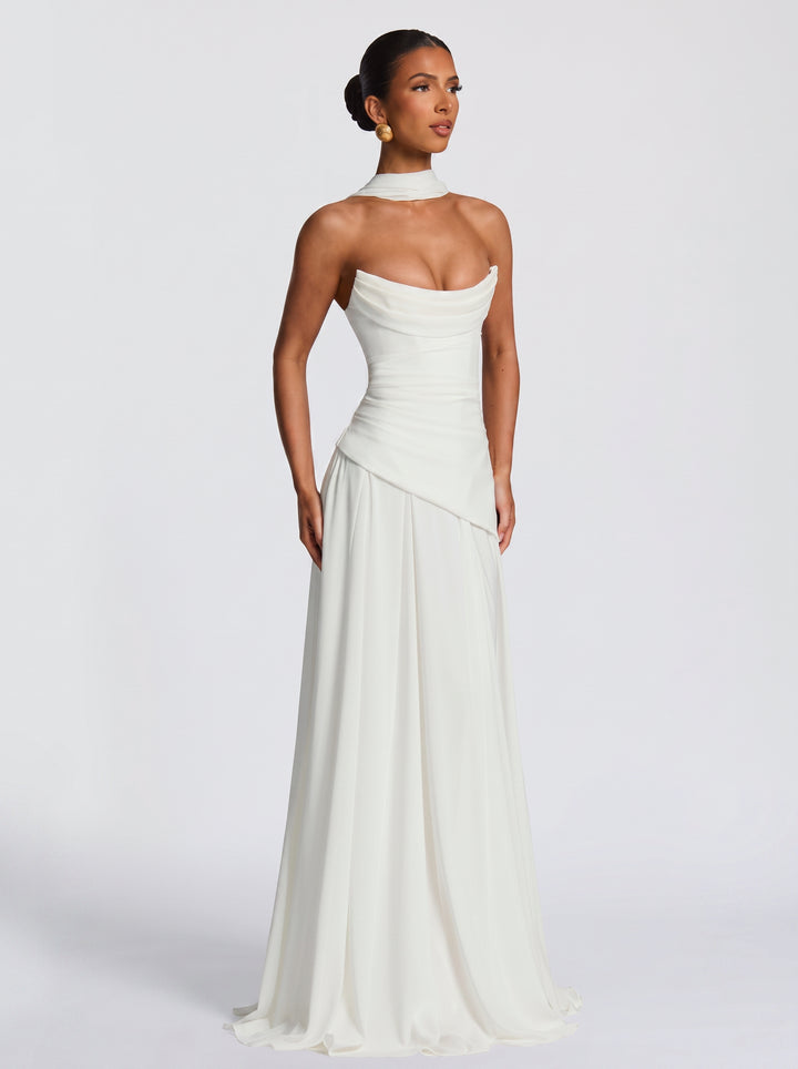 Elegant Draped Corset Maxi Dress