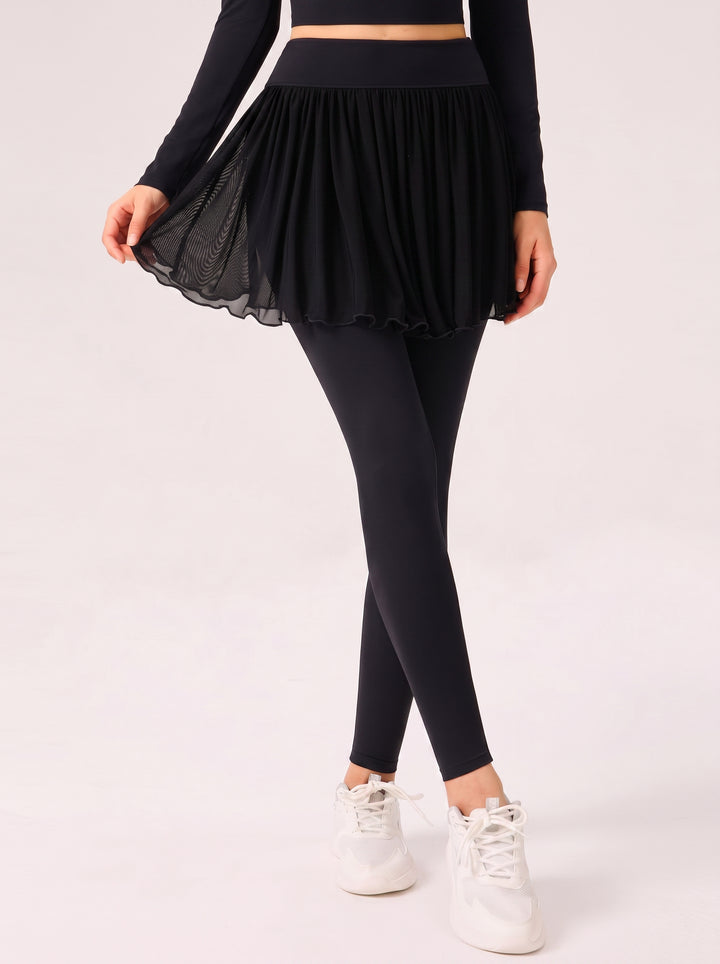 Pleated Mesh Skirted Yoga Leggings