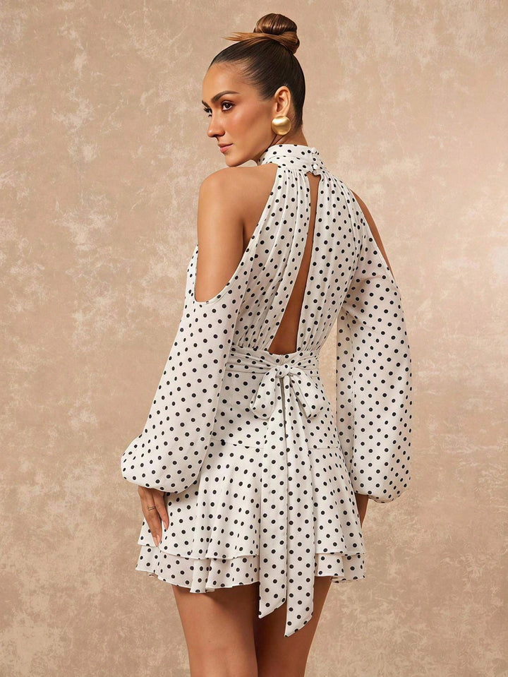 Polka Dot Cold Shoulder Mini Dress