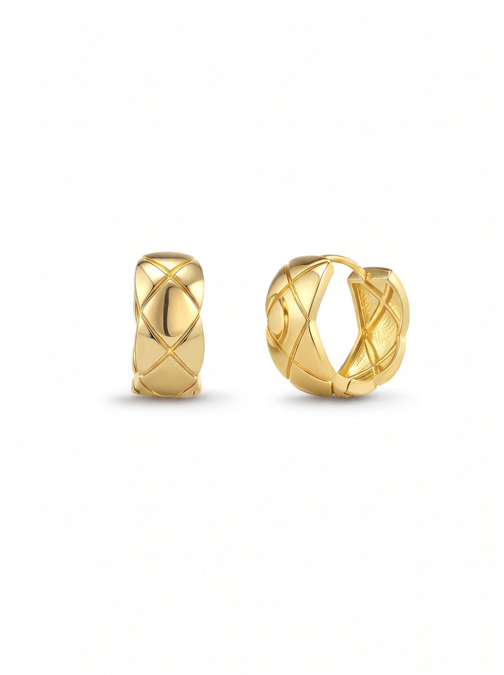 Chic Quilted Gold Huggie Hoop Earrings
