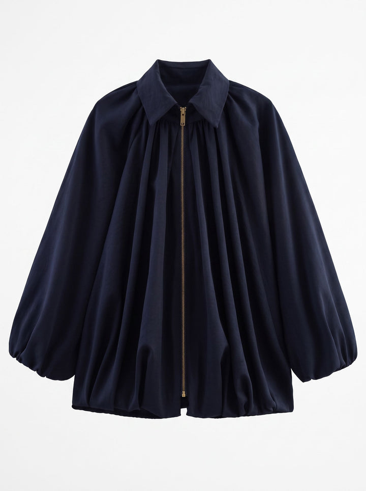 Pleated Oversized Zip Up Jacket