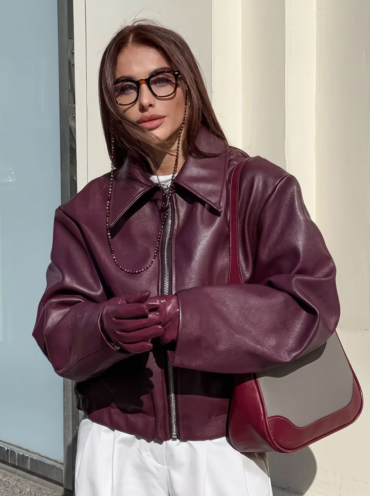 Oversized Zip Up Faux Leather Jacket