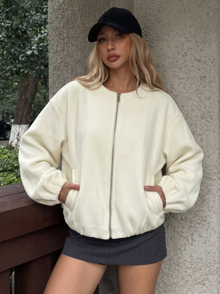 Cozy Fleece Zip Up Bomber Jacket