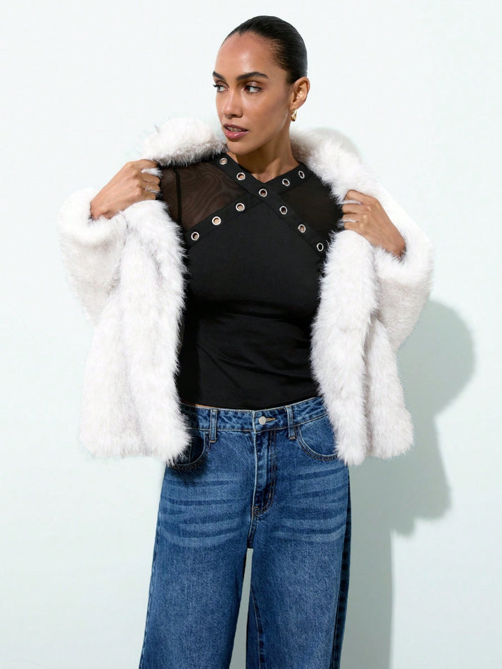 Stretchy Grommet Detail Mesh Top
