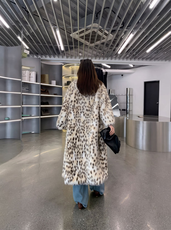 Luxury Leopard Print Faux Fur Coat