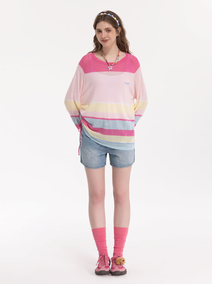 Striped Drawstring Side Knit Sweater