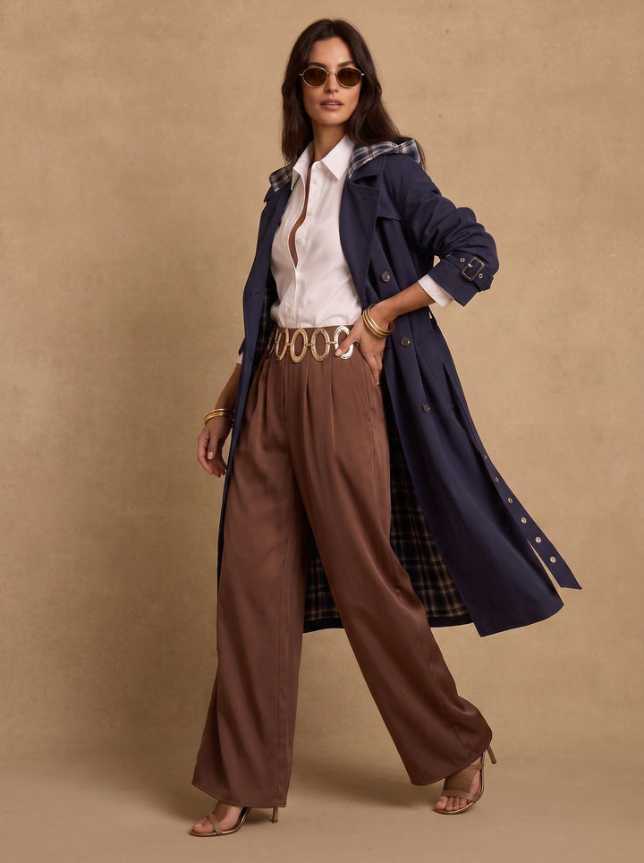 Oversized Plaid Lined Trench Coat