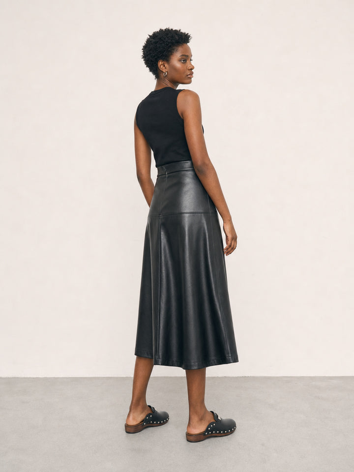 High Waisted Faux Leather Midi Skirt