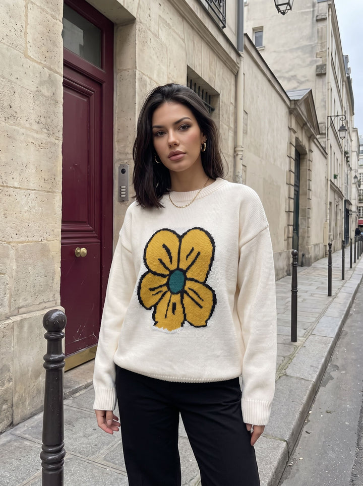 Oversized Floral Graphic Knit Sweater