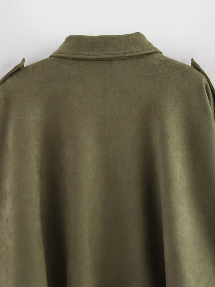 Oversized Olive Faux Suede Jacket