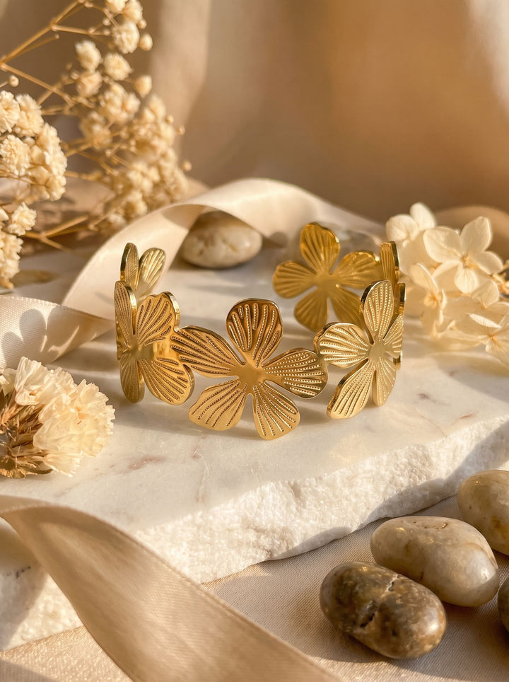 Gold Floral Open Cuff Bracelet