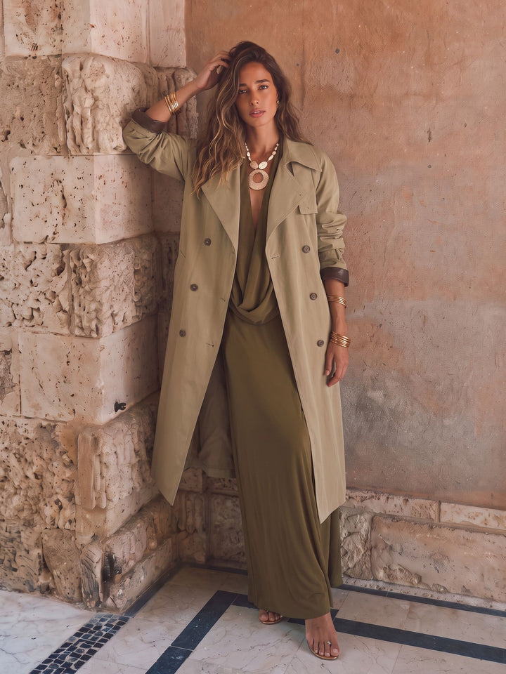Oversized Contrast Trim Trench Coat