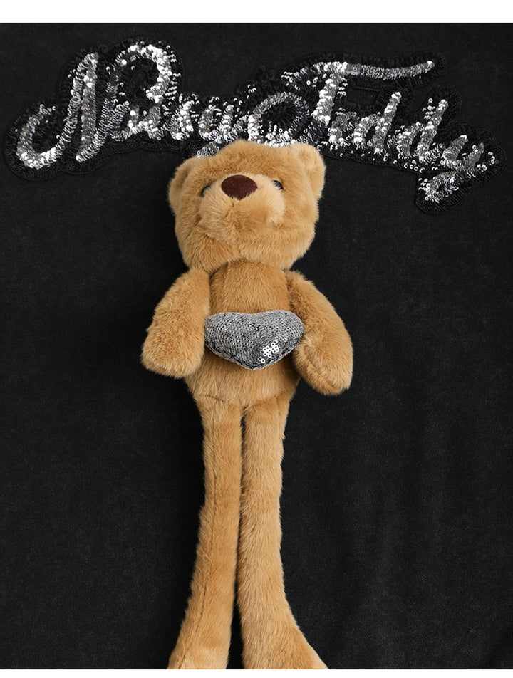 Sequin Embellished Teddy Bear Hooded Jacket