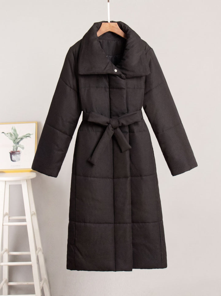 Elegant Belted Long Puffer Coat