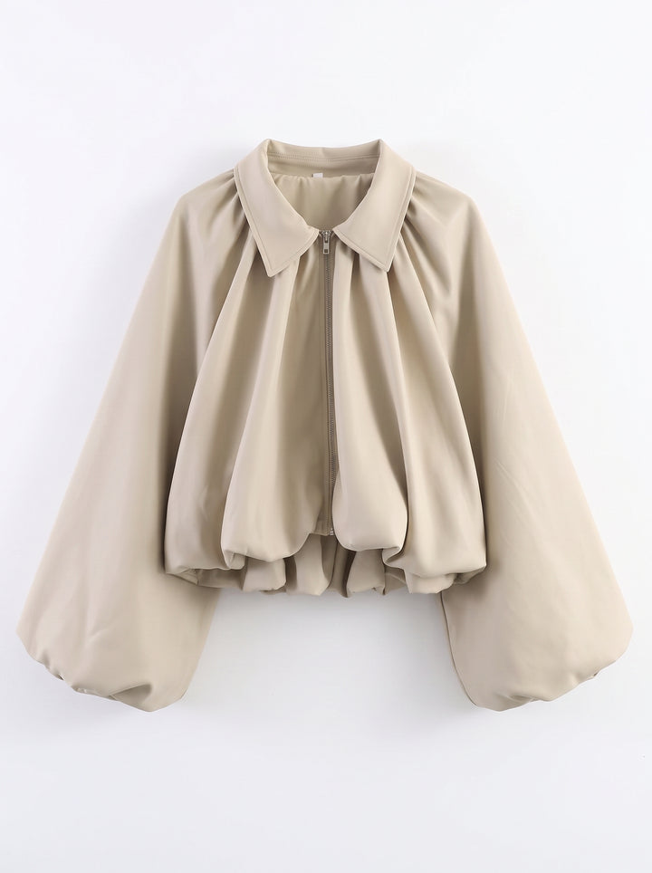 Oversized Pleated Zip Up Jacket