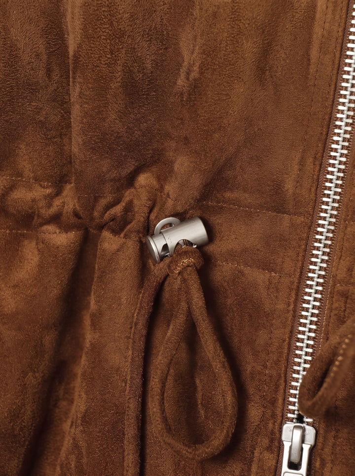 Cropped Suede Drawstring Utility Jacket