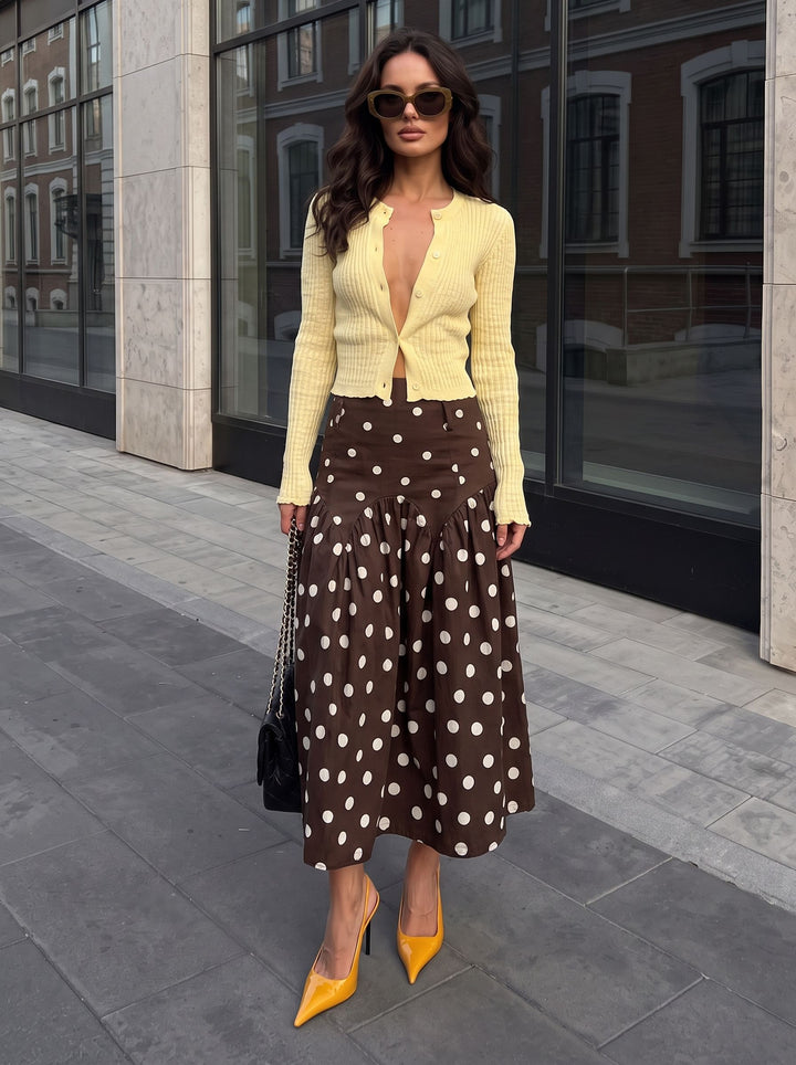 High Waisted Polka Dot Midi Skirt