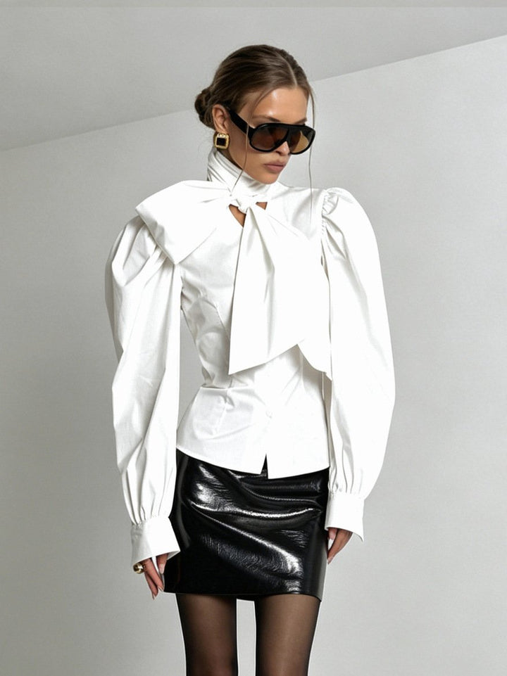 Puff Sleeve Bow Tie Blouse