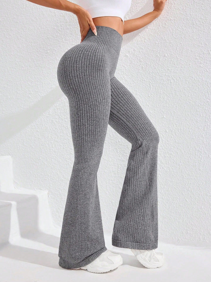 High Waisted Ribbed Flare Yoga Pants