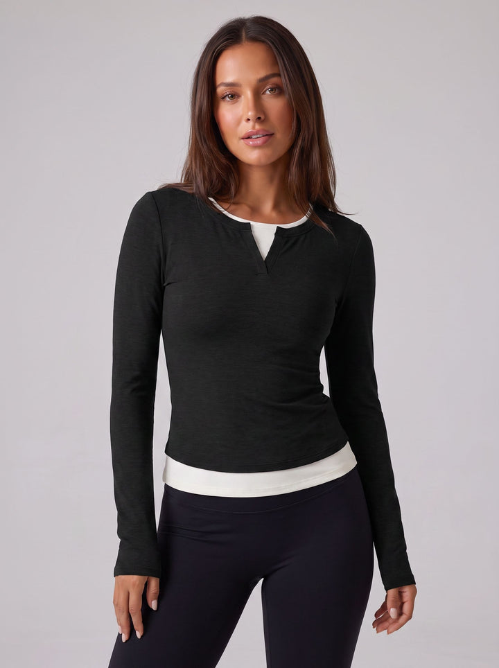 Layered Mock Neck Long Sleeve T Shirt