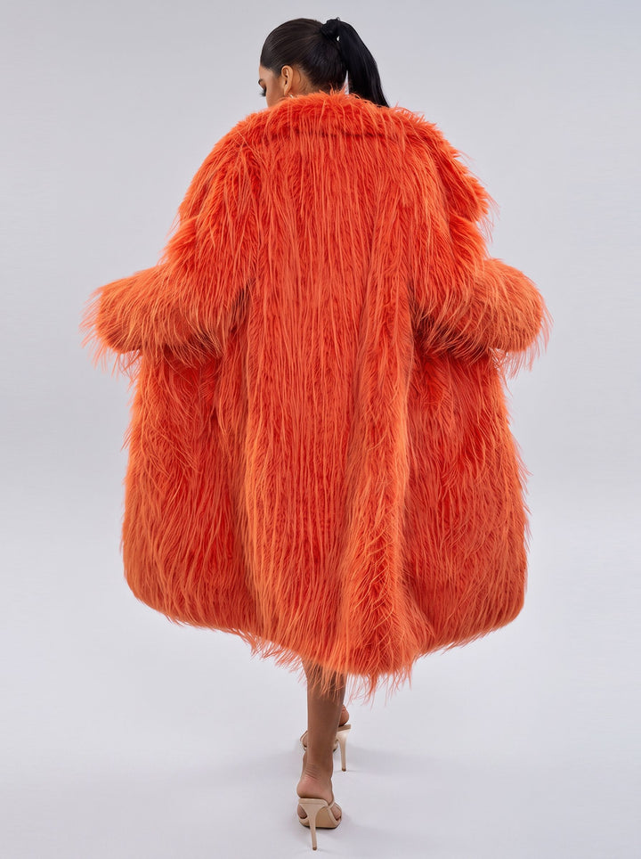 Vibrant Shaggy Long Faux Fur Coat