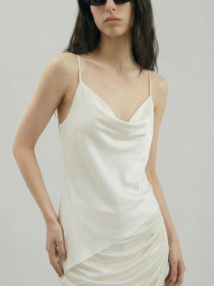 SAIA Cowl Neckline Asymmetric-Hem Elegant Tank-White