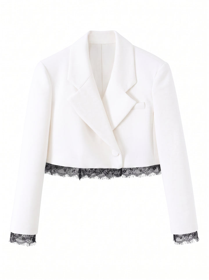 Lace Trim Cropped Blazer Jacket