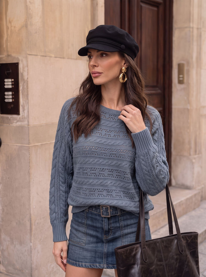 Oversized Open Knit Cable Pullover Sweater