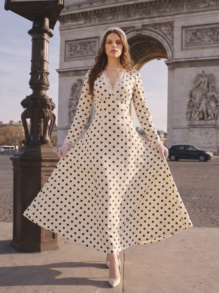 Polka Dot Lace Trim Maxi Dress