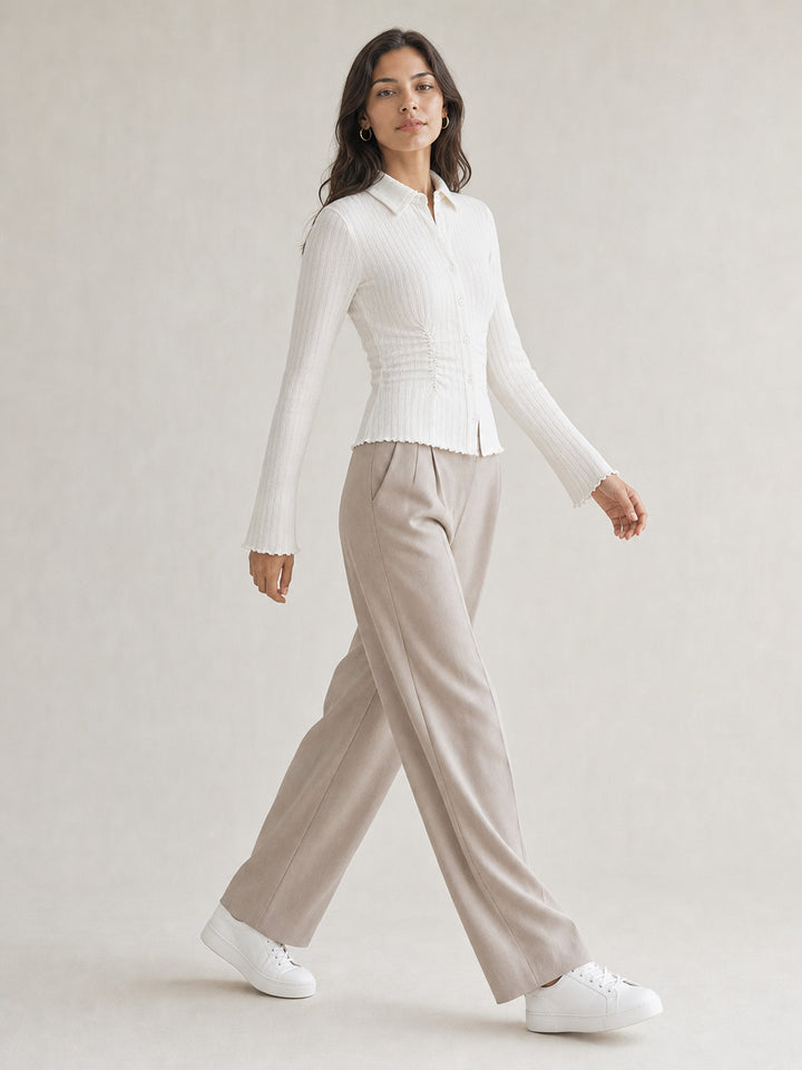 Ruched Slim Fit Flare Sleeve Shirt