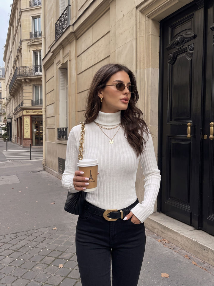 Slim Fit Ribbed Turtleneck Tee