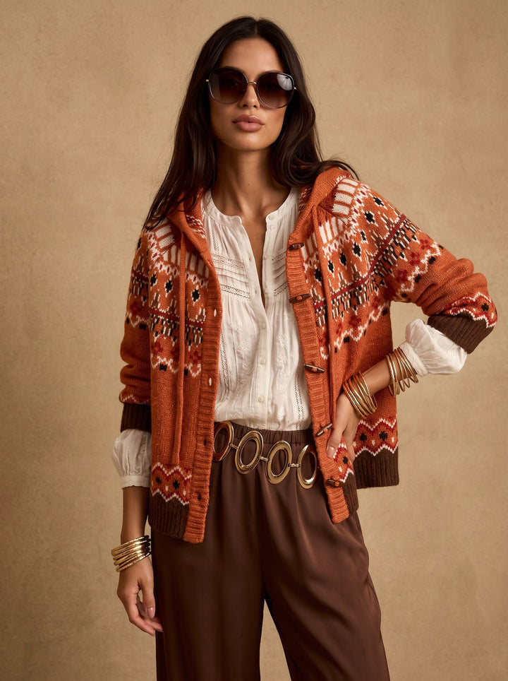 Cozy Fair Isle Hooded Cardigan