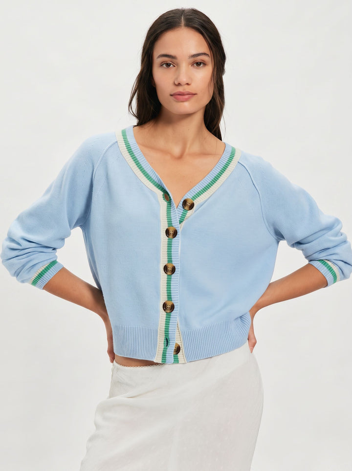 Cropped Varsity Trim Knit Cardigan