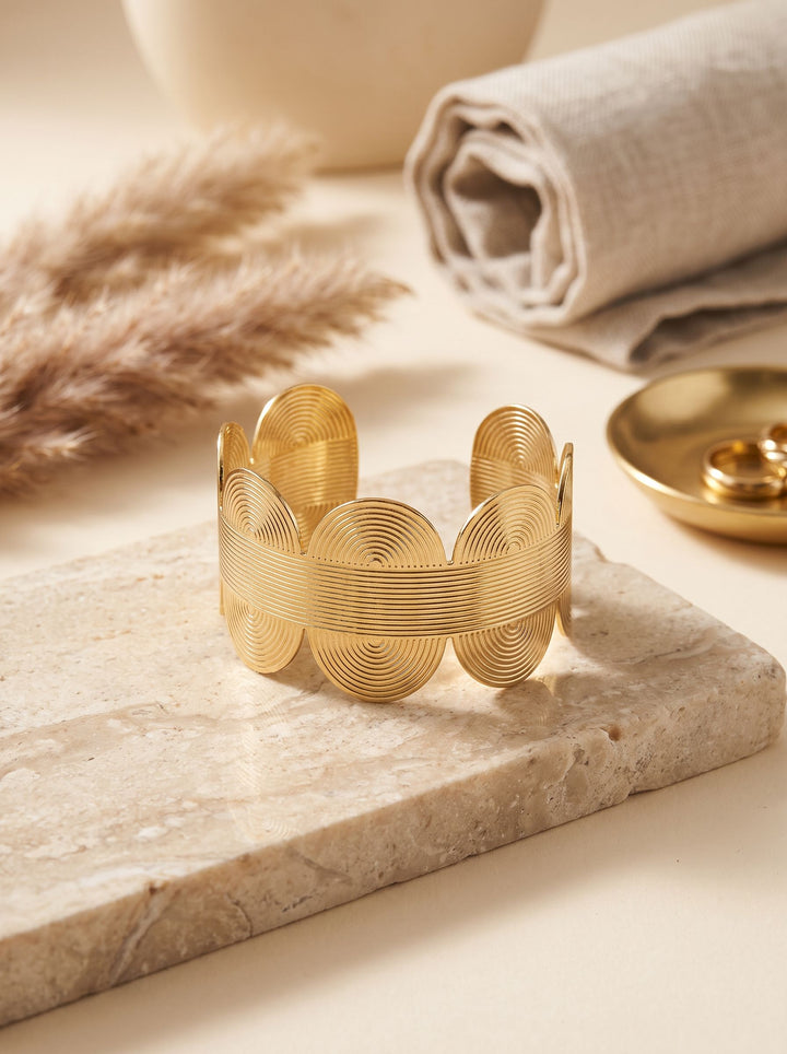 Gold Geometric Textured Statement Cuff Bracelet