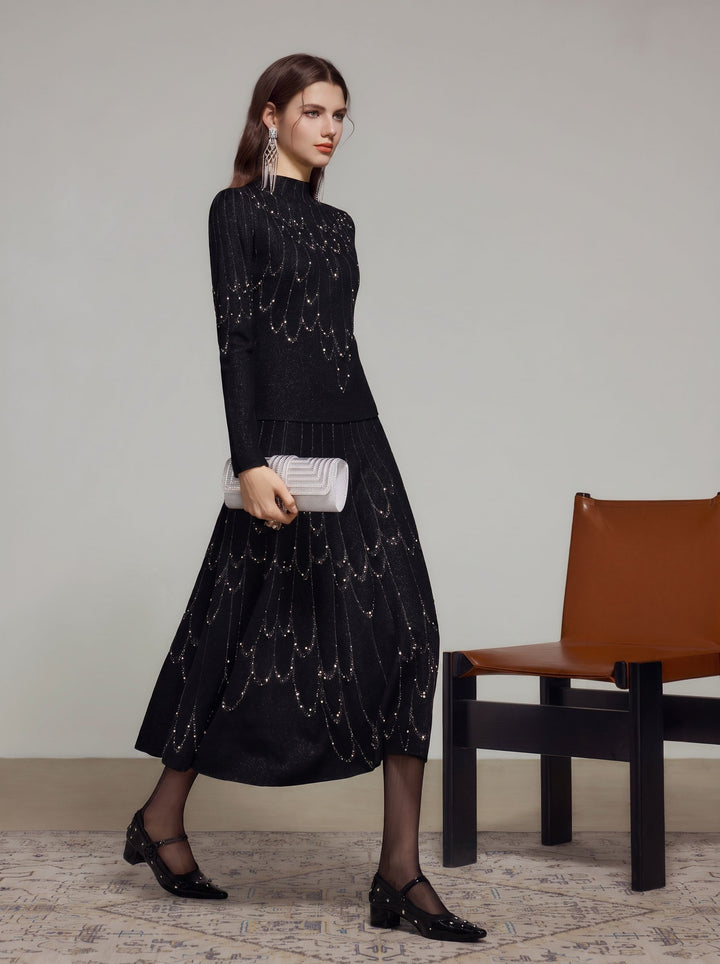 Embellished Mock Neck Knit Pullover