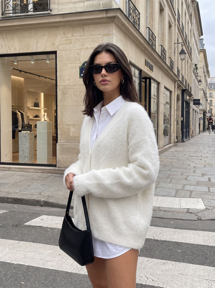 Fluffy Oversized White Cardigan Sweater
