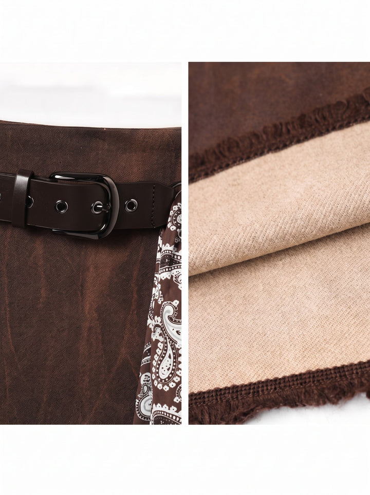 Faux Suede Distressed Midi Skirt